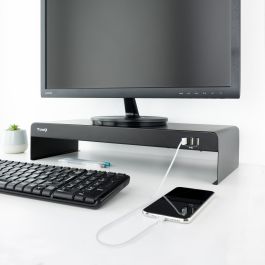 TooQ TQMR0124 Soporte elevador para Monitor y Portátil con 3 puertos USB 2.0 hasta 20 kg Negro