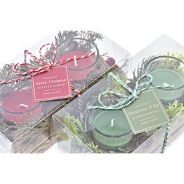 DKD Home Decor Vela Navidad Tradicional Verde Rojo Set de 2 Piezas 5.5 x 5.5 x 6 cm Cristal Cera Parafina