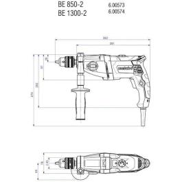 Metabo BEV 1300-2 Taladro Portabrocas con Llave y Llave Portabrocas en Cartón