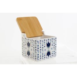DKD Home Decor Salero Tradicional Azulejos Retro Azul Blanco Dolomita Bambú 12.5 x 12.5 x 12 cm (4 Unidades)