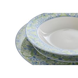DKD Home Decor Vajilla Árabe Verde Azul Porcelana Set de 18 Piezas