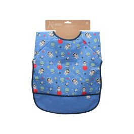 Kiokids Babero Impermeable con Mangas y Bolsillo Recogemigas Azul de Poliéster TPU para Bebé +4 Meses | Ideal Guardería y Comer Solitos