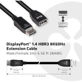 Club3D CAC-1022 Cable Extensión DisplayPort 1.4 Macho/Hembra 8K@60Hz - 2 Metros para 7680x4320