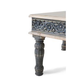 GINER Y COLOMER Mesa de Centro de Madera de Mango y Hierro, Blanco y Azul, 140x70 cm