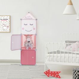 Home Deco Kids Estantería Modular 3 Cubos Rosa para Niños con Puerta y Triángulo Decorativo