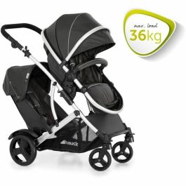 HAUCK Duett 2 Cochecito Doble Negro, con Asiento Reversible y 2º Asiento Desmontable, para Hermano y Bebé Desde el Nacimiento