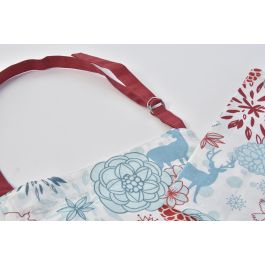 DKD Home Decor Delantal de Cocina Navidad Moderno, Patrón Reno Flores, Set de 2, Azul Celeste y Rojo, Algodón y Poliéster