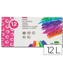 Liderpapel Lápices de cera semi blanda, colores intensos, papel antimanchas, caja 12 unidades colores surtidos Precio: 2.59000016. SKU: B17HM2HCKB