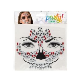 Joyas Faciales Adhesivas Calavera Cristales Plateados para Disfraces Halloween Día de los Muertos