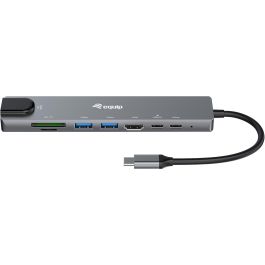 EQUIP Adaptador USB-C a HDMI, Ethernet GbE, 3x USB 3.2 Gen1, Lector SD/TF y Carga PD 100W
