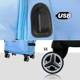 Karactermania Maleta de Cabina Lilo y Stitch Face 4 Ruedas Poliéster Azul 35 x20 x55 cm con Cierre TS Lock y Puerto USB