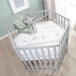 Roba Parque Infantil Hexagonal ROB4005317334172 - Funda Acolchada Diseño Elefante - 6 Ruedas con Freno - Madera Lacada Topo