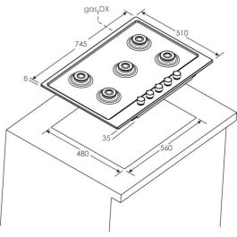 CANDY - CHW7X - Mesa de gas - 5 chimeneas - 11250W - Acero inoxidable