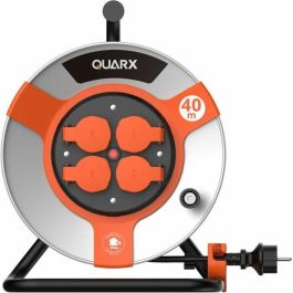 QUARX QUA1719191002841 Enrollador de Manguera Eléctrica 40m - Cable H05VV-F 3G1,5 mm² - Bidón Metálico para Obra
