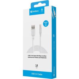 Sandberg Cable USB 2.0 A-B macho 1.8m para Impresora, Escáner, Disco Duro Externo - Conexión Estable 480 Mbit/s