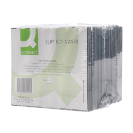 Q-connect Caja CD Slim con Interior Negro Pack 25 Unidades para Almacenamiento CD/DVD