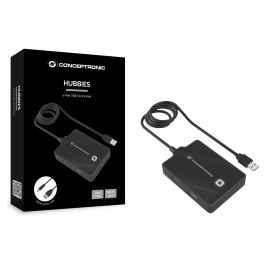 Conceptronic Hubbies10B Concentrador USB 3.0 / 2.0 de 4 Puertos Alta Velocidad 5 Gb/s con Cable de 90cm Plug and Play Negro
