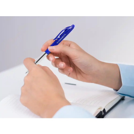 Q-connect Bolígrafo Retráctil Diseño Fino Clip, Tinta Aceite 0,7 mm, Color Azul