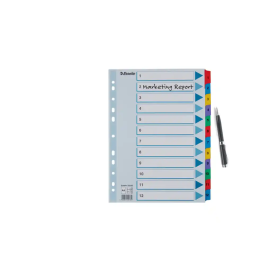 Esselte Separador Numérico 1-12 Cartulina Mylar Borra DIN A4 Multitaladro Multicolor Juego de 12