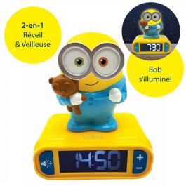 Lexibook Reloj despertador MINIONS con luz nocturna 3D, efectos de sonido y pantalla LCD retroiluminada