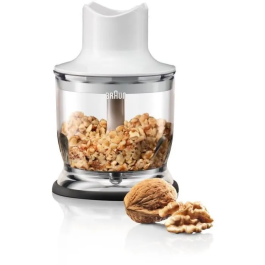 Braun Batidora de mano MQ3025WH con picadora, Blanco y Azul, Tecnología PowerBell Plus y Splash Control