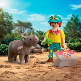 Playmobil 72025 Duo Pack Cuidador con Rinoceronte - Juguete de Figuras para Niños +4 Años