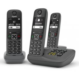 Gigaset AE690A Teléfono DECT/analógico Trio inalámbrico con contestador automático, altavoz e identificador de llamadas antracita
