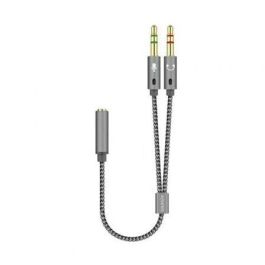 Aisens A128-0417 Cable adaptador audio estéreo Jack 3.5mm Hembra 4-pines a 2x Macho 3-pines para Auriculares Micrófono a PC 25cm Gris
