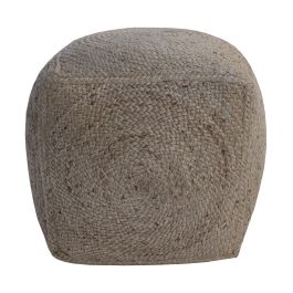 DKD Home Decor Reposapiés Puf Otomana Boho de Yute Natural 50x50x50 cm Hecho a Mano - Juego de 2 Unidades