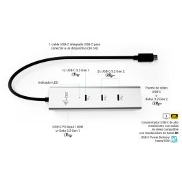 Hub USB i-Tec C31HUBMETAL8KPDPRO Plateado