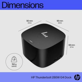 HP Thunderbolt Dock 280W G4 con Cable Combo - Base de Conexión USB-C Thunderbolt 4 para Múltiples Sistemas Operativos y hasta Cuatro Pantallas 4K