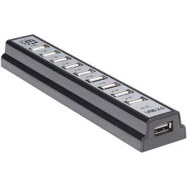 MANHATTAN Hub USB 2.0 de Escritorio 10 Puertos, Alta Velocidad 480 Mbit/s, Color Negro y Plata