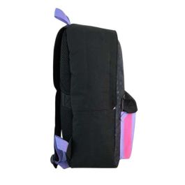 Kuromi Mochila Escolar Americana Adaptable a Carro, Espaldera Acolchada, con Pom-Pom, 42x31x13.5 cm, para +7 años