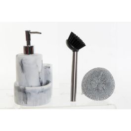 DKD Home Decor Dosificador Moderno Blanco Simil Mármol Resina Inox Colección Chinalight Marble 11.4 x 18.6 x 12.6 cm