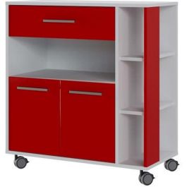 ECO Trolley 2 puertas 1 cajón - Blanco y rojo - L 80 x P 39 x H 87 cm