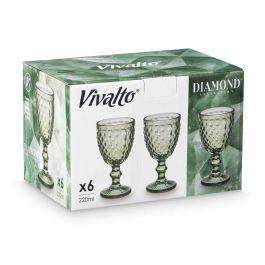 Vivalto Copa Diamante Verde 220 ml, Vidrio, 8x15x8 cm (24 Unidades)