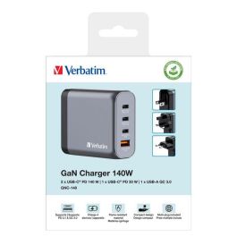 Verbatim Gnc-140 Cargador de Pared Gan 140W con 1x USB-A 3.0 y 3x USB-C 3.0