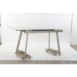 DKD Home Decor Mesa Comedor Extensible Glam de Cristal y Metal Dorado Blanco 140 x 80 x 76 cm