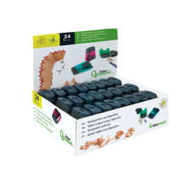 Liderpapel Sacapuntas de Plástico de 1 Uso con Depósito y Protector Metálico, Colores Surtidos