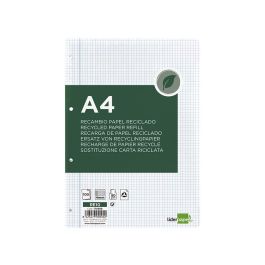 Recambio Liderpapel A4 100 Hojas Papel Reciclado 100% 80 gr-M2 Cuadro 4 mm Con Margen 4 Taladros