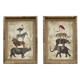 DKD Home Decor Cuadro Colonial de Cristal y Abeto Multicolor con Animales 2.5 x 70 x 50 cm (2 Unidades) Precio: 107.49999975. SKU: B19M756LXF