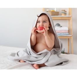 KioKids Toalla de Baño Bebé 100% Bambú Gris con Capucha 76x76 cm. Suave, Absorbente, Termo Climática, Certificado Oekotex +0 Meses