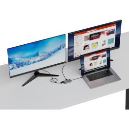 Conceptronic DONN21G Docking Station 7 en 1 USB-C a HDMI 4K, VGA, LAN GbE, USB 3.0 x3, PD 100W, Gris