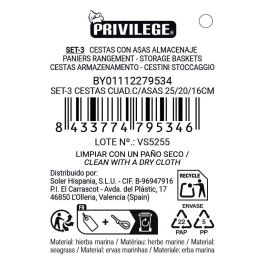 Inde Set 3 Cestas Cuadradas con Asas 25 cm, 20 cm, 16 cm (8 Unidades)