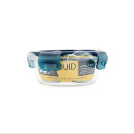 Quid Recipiente Hermético de Vidrio Redondo Astral 40 cL Azul con Válvula, Apto Microondas, Congelador, Frigorífico, Lavavajillas