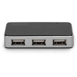 Digitus Hub USB 2.0 de 4 puertos, 480 Mbit/s, con fuente de alimentación, Plug & Play, negro/plata