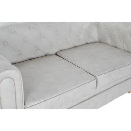 DKD Home Decor Sofá Vintage Capitoné Blanco Natural Poliéster Madera | Desmontable - Ancho 151 cm, Largo 80 cm, Alto 70 cm