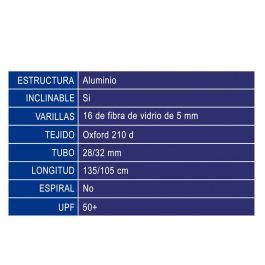 Atosa Sombrilla De Playa De Aluminio Modelo Anclas Y Timón Con Upf 50+ Azul 240 cm 28-32 mm Azul