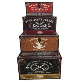 Juego de Cajas Decorativas Home ESPRIT Multicolor Madera Lienzo