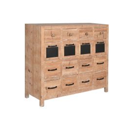 DKD Home Decor Cajonera Cottage 16 Cajones Hecha a Mano, Abeto y Metal, Natural/Negro, 110x40x92.5 cm